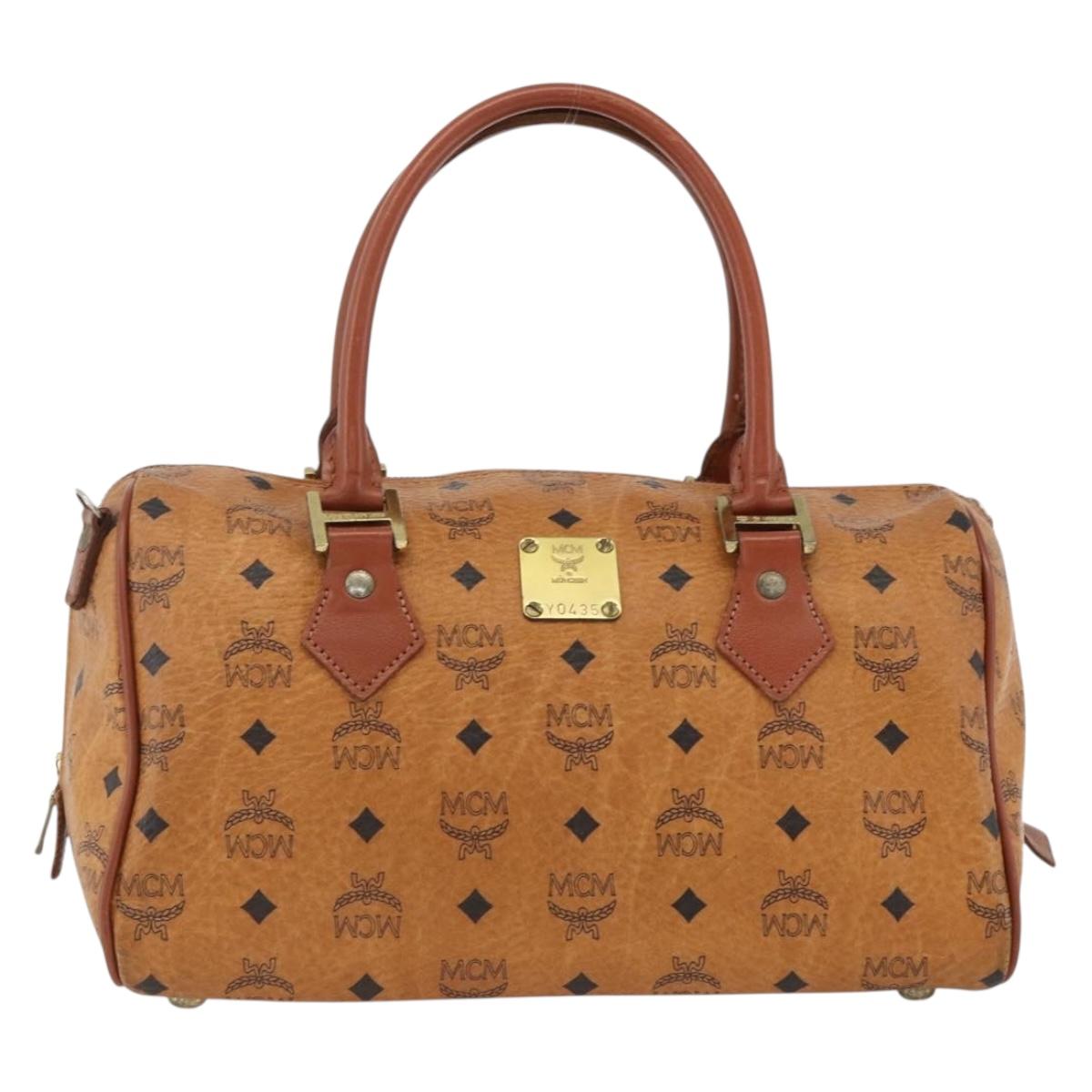 MCM Vicetos Logogram Hand Bag PVC Leather Brown Gold Auth BSZ179