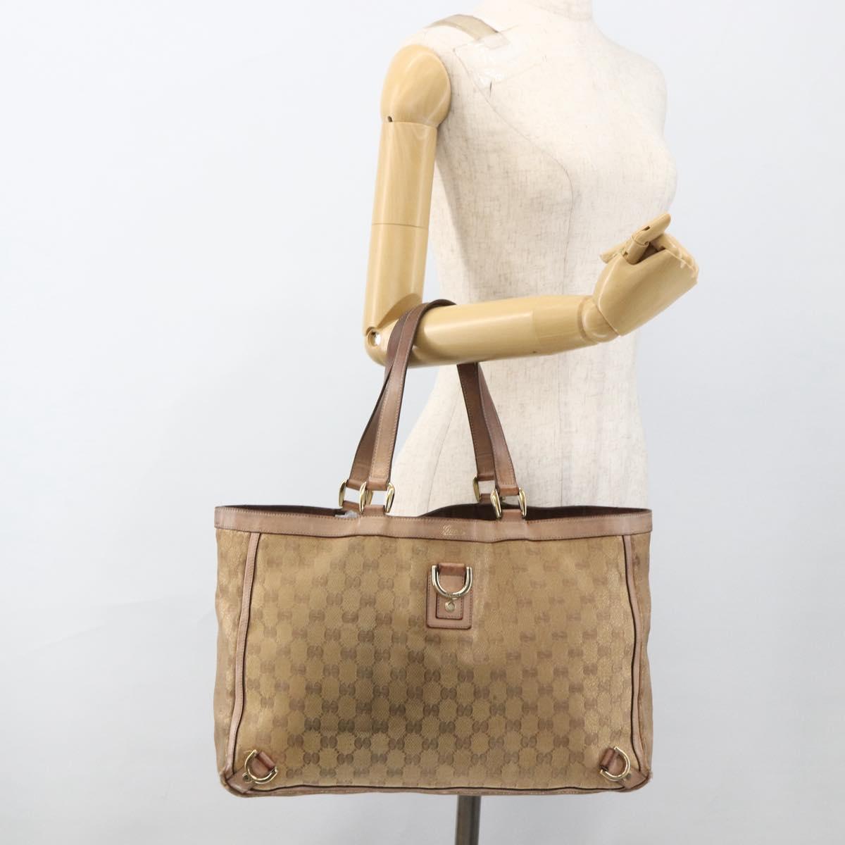 GUCCI GG Canvas Abbey Tote Bag Beige Gold 141472 Auth BSZ183
