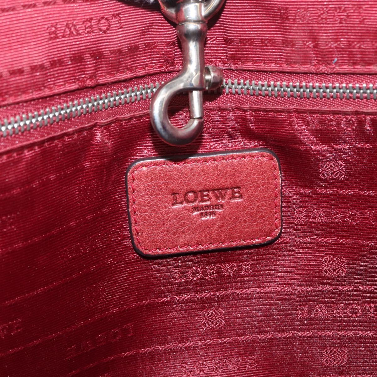 LOEWE Heritage Tote Bag Leather Red Silver Auth BSZ189
