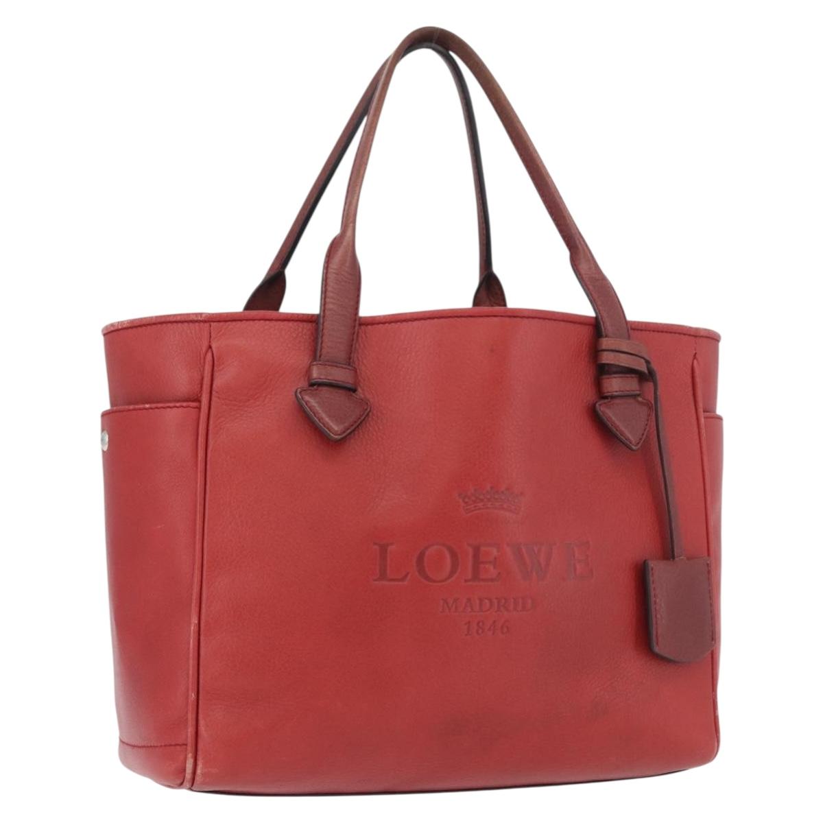 LOEWE Heritage Tote Bag Leather Red Silver Auth BSZ189