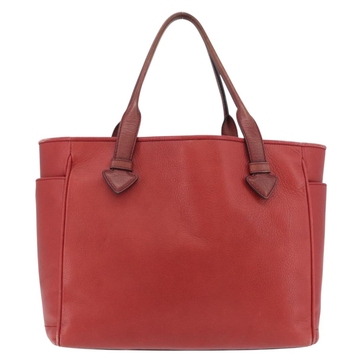 LOEWE Heritage Tote Bag Leather Red Silver Auth BSZ189