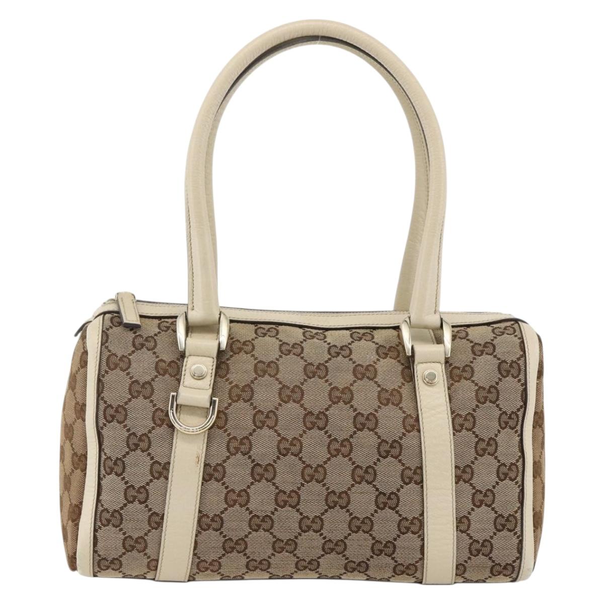 GUCCI GG Canvas Hand Bag Beige Gold 130942 Auth BSZ194