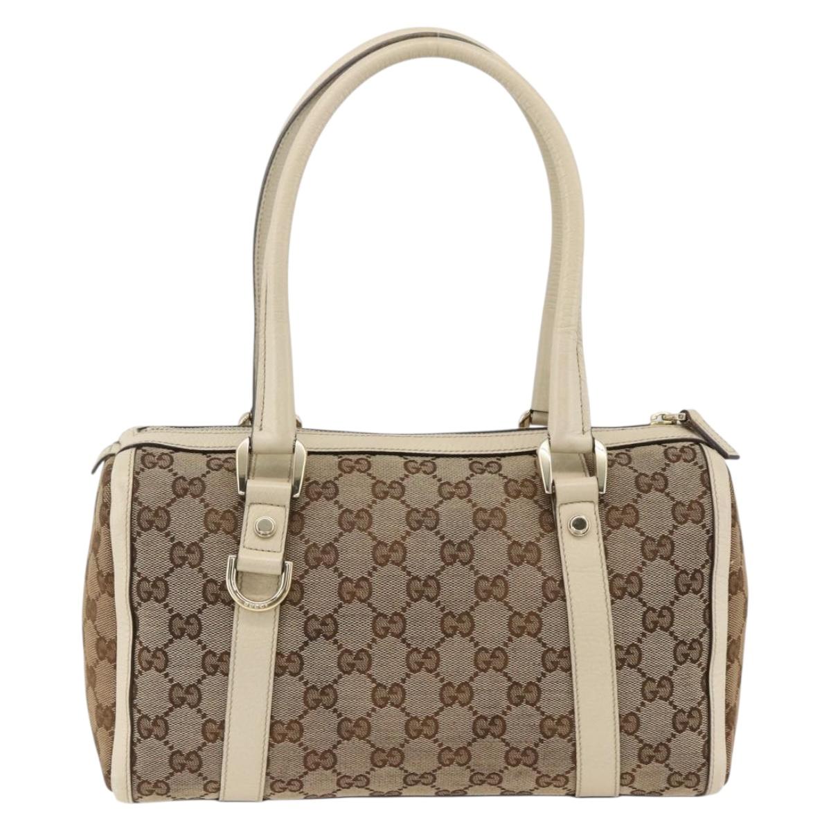 GUCCI GG Canvas Hand Bag Beige Gold 130942 Auth BSZ194