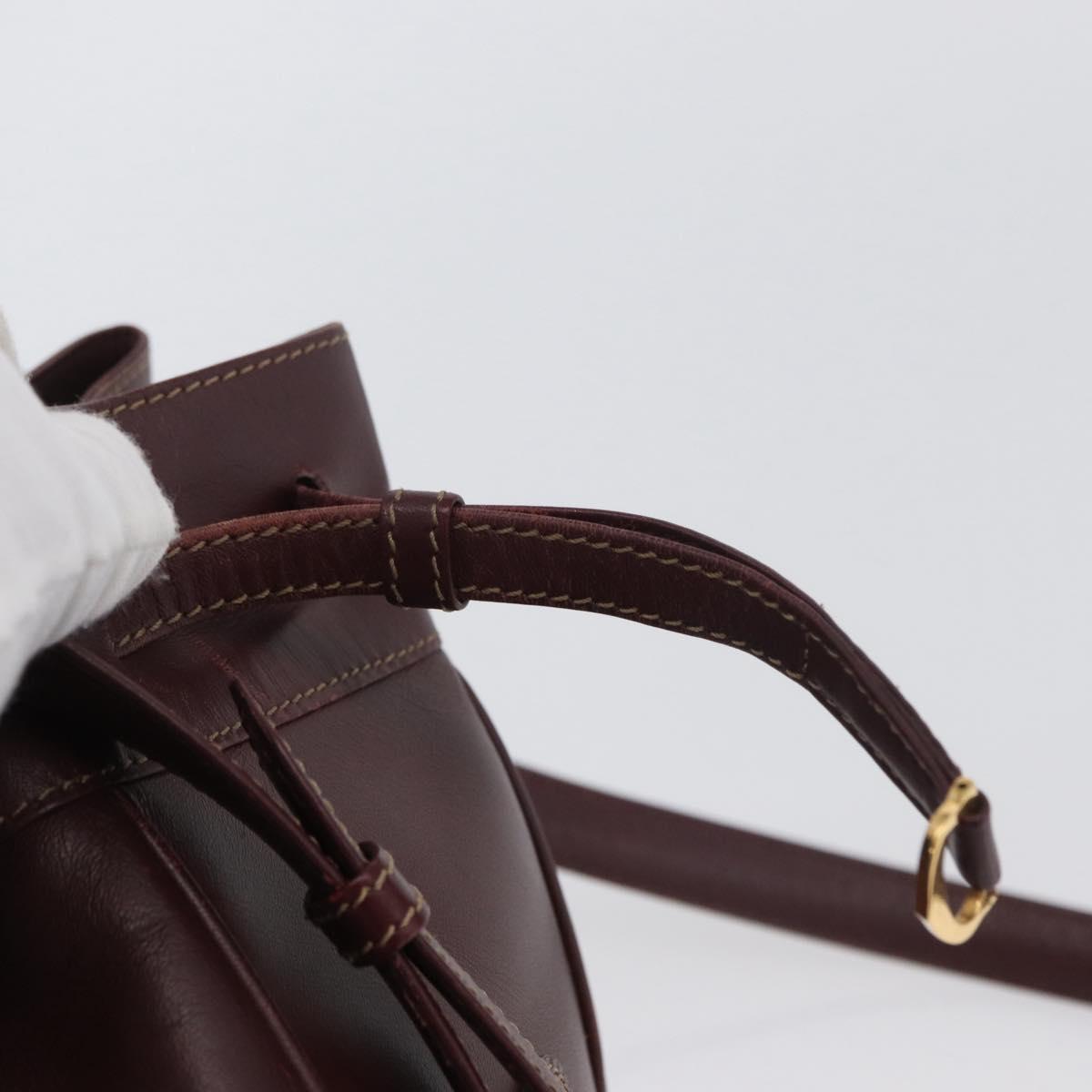 CARTIER Must Line Purse Shoulder Bag Leather Bordeaux Gold Auth BSZ197