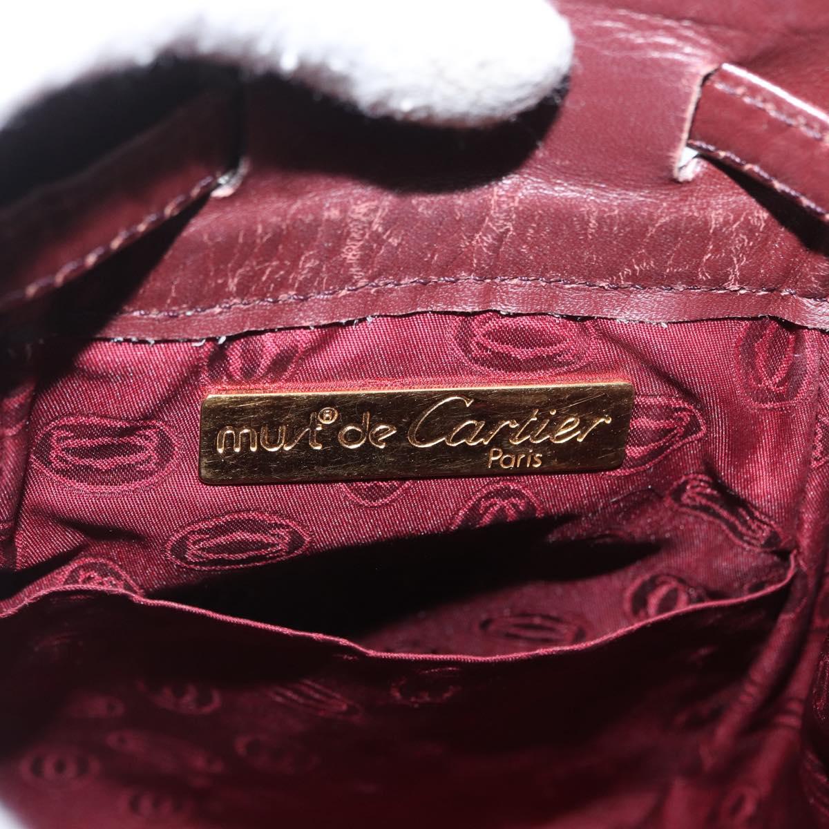 CARTIER Must Line Purse Shoulder Bag Leather Bordeaux Gold Auth BSZ197