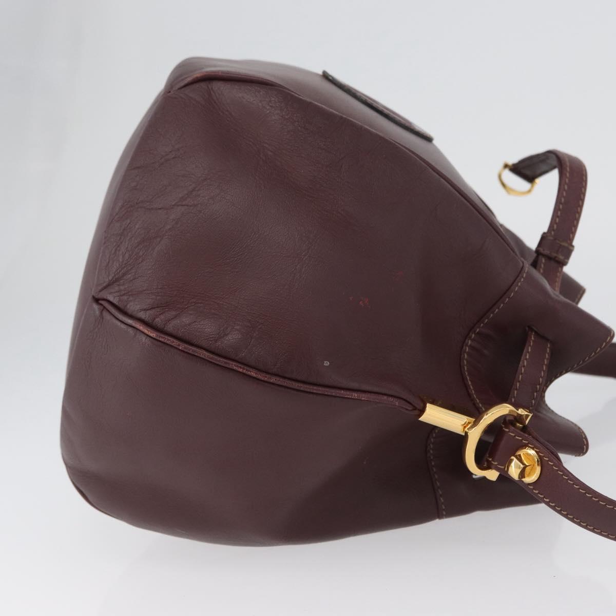 CARTIER Must Line Purse Shoulder Bag Leather Bordeaux Gold Auth BSZ197
