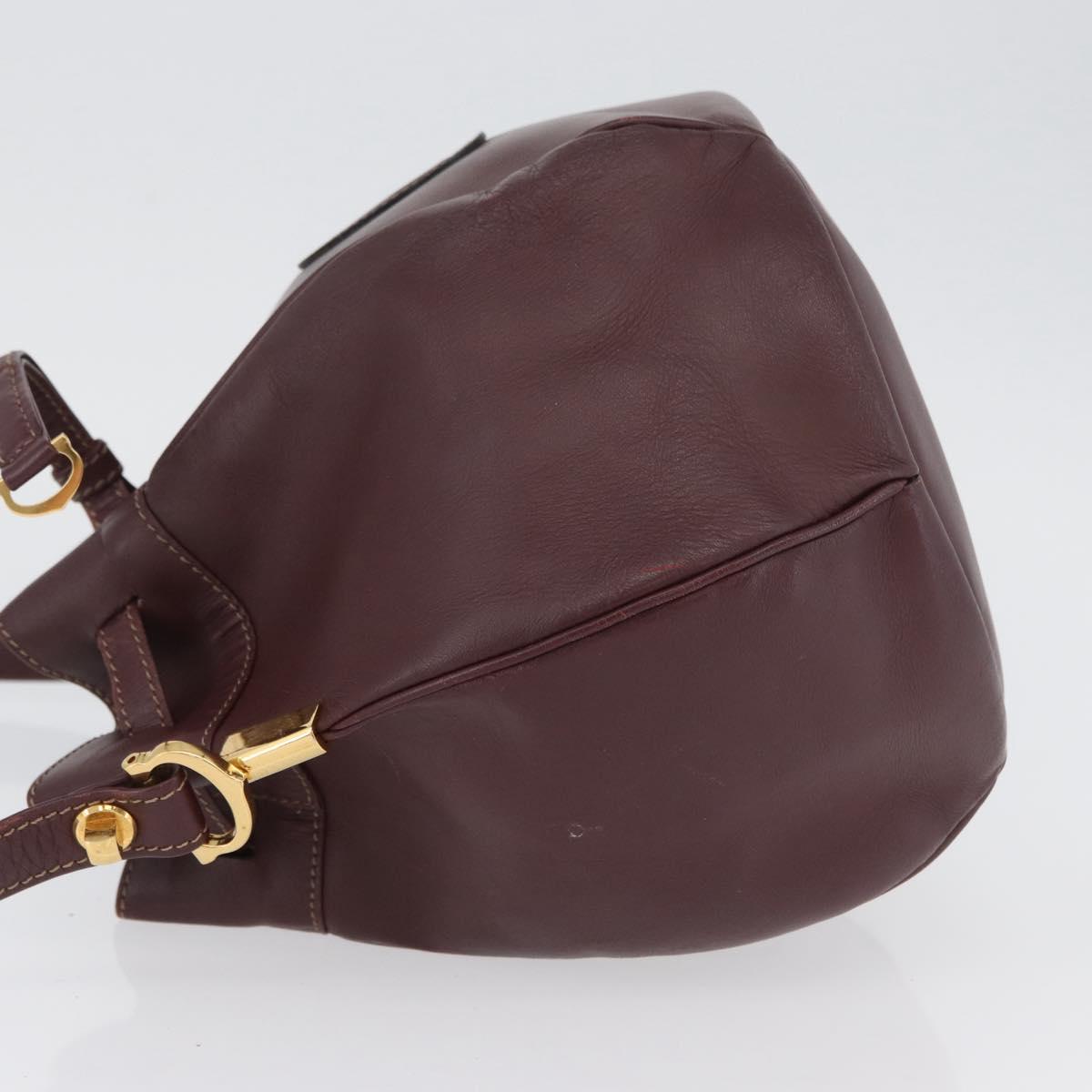 CARTIER Must Line Purse Shoulder Bag Leather Bordeaux Gold Auth BSZ197
