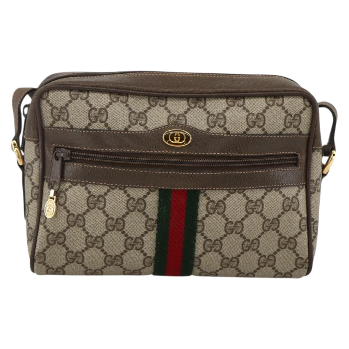 GUCCI GG Supreme Web Sherry Line Bag PVC Beige Gold 56 02 004 Auth BSZ198