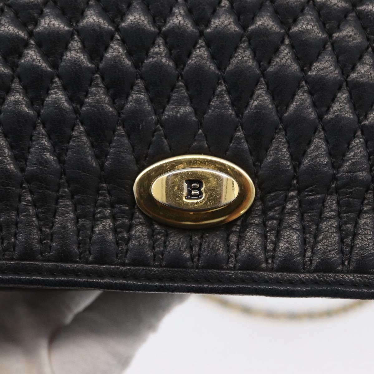 BALLY Chain Shoulder Bag Leather Black Gold Auth BSZ200