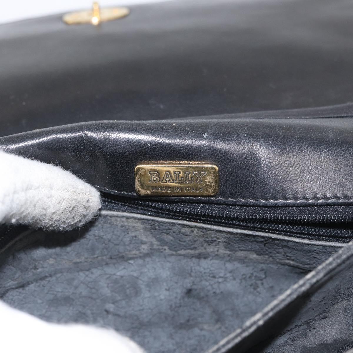 BALLY Chain Shoulder Bag Leather Black Gold Auth BSZ200