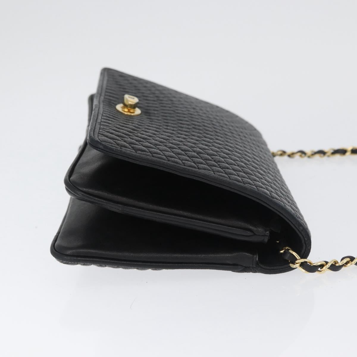 BALLY Chain Shoulder Bag Leather Black Gold Auth BSZ200