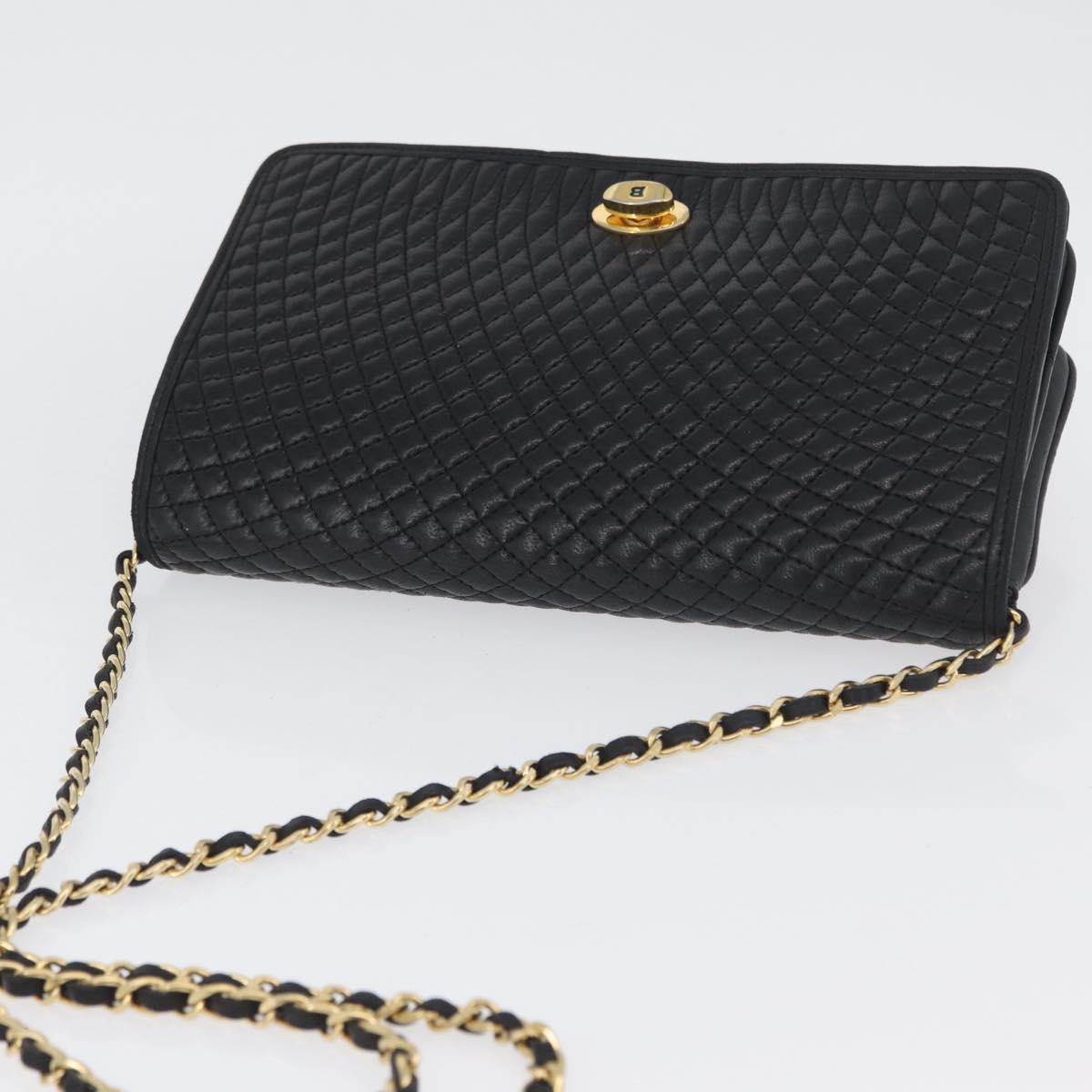 BALLY Chain Shoulder Bag Leather Black Gold Auth BSZ200