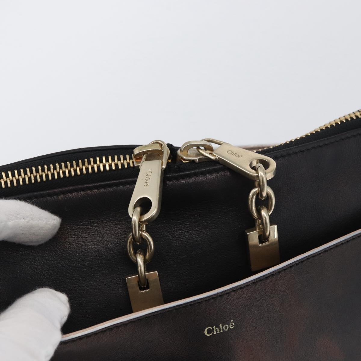 Chloe Chain Shoulder Bag Leather Bronze Gold Auth BSZ219