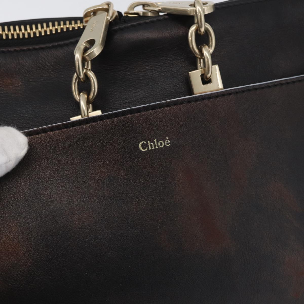 Chloe Chain Shoulder Bag Leather Bronze Gold Auth BSZ219