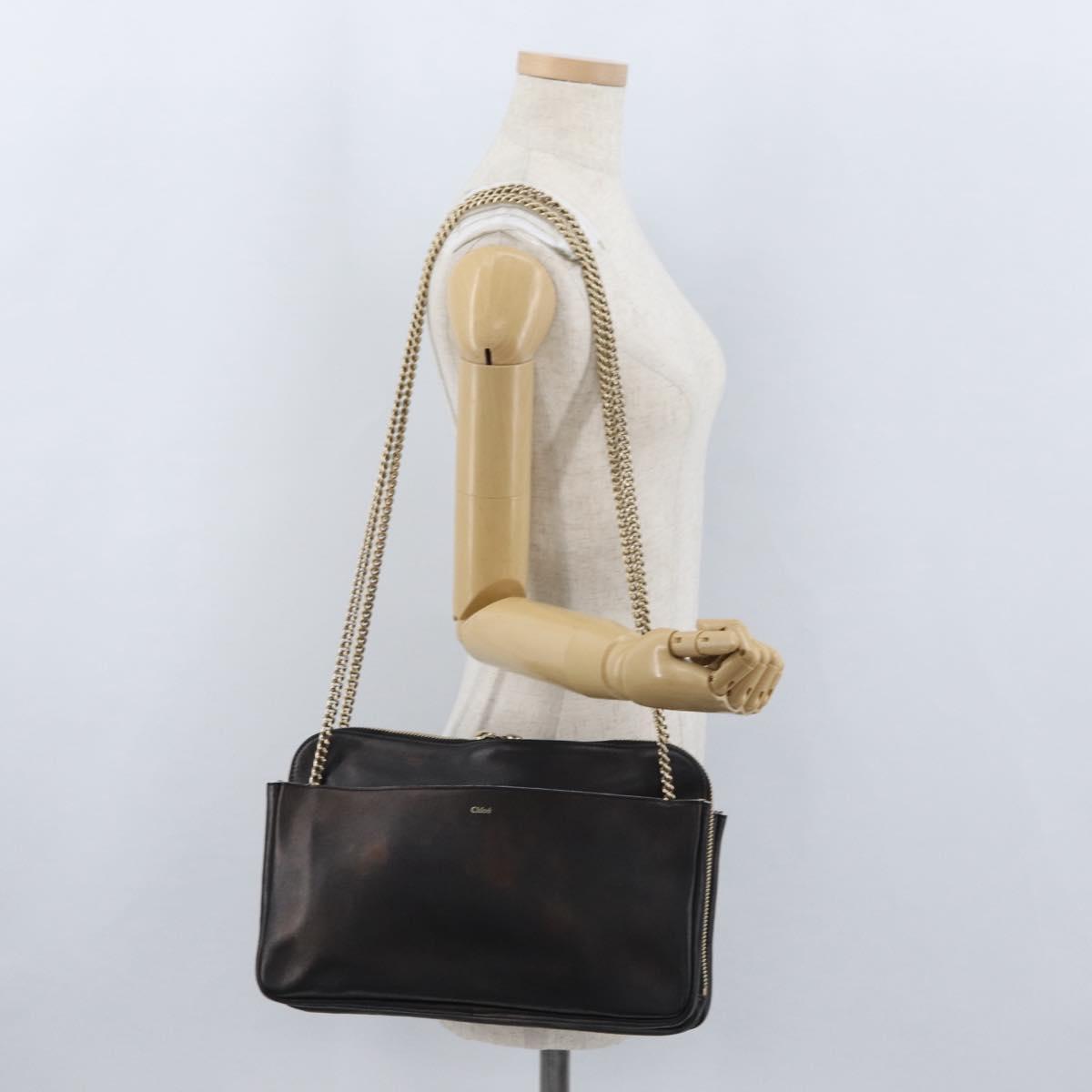 Chloe Chain Shoulder Bag Leather Bronze Gold Auth BSZ219