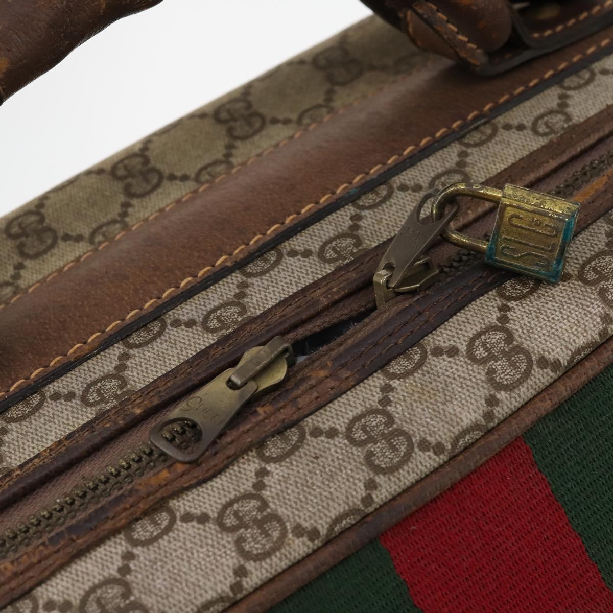 GUCCI GG Supreme Web Sherry Line Boston Bag PVC Beige Gold Auth BSZ227