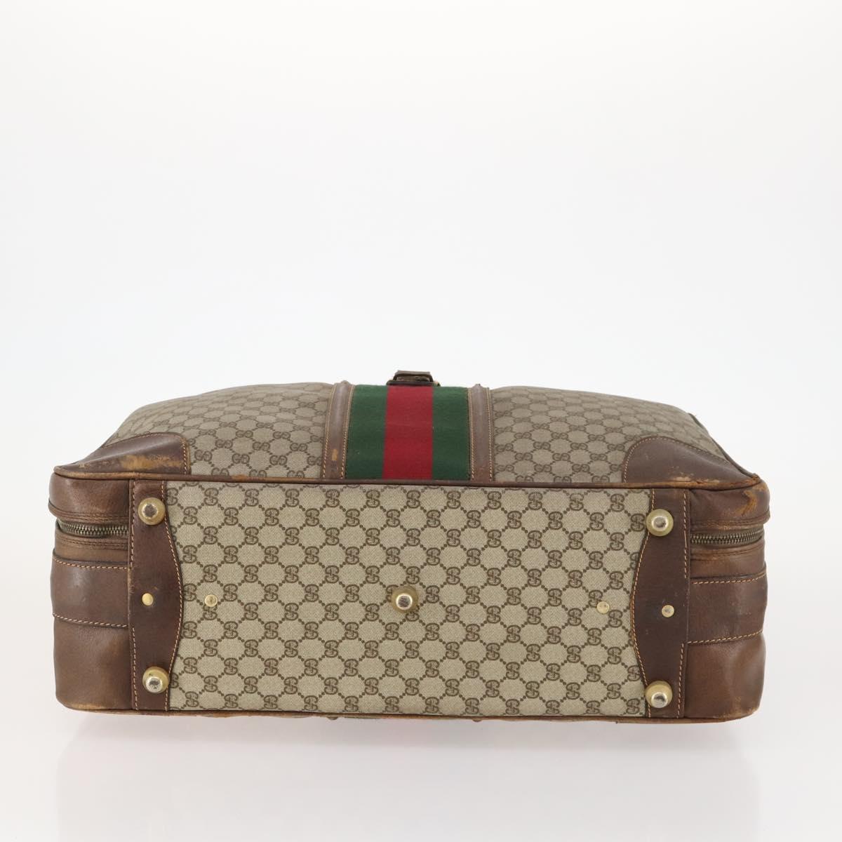 GUCCI GG Supreme Web Sherry Line Boston Bag PVC Beige Gold Auth BSZ227