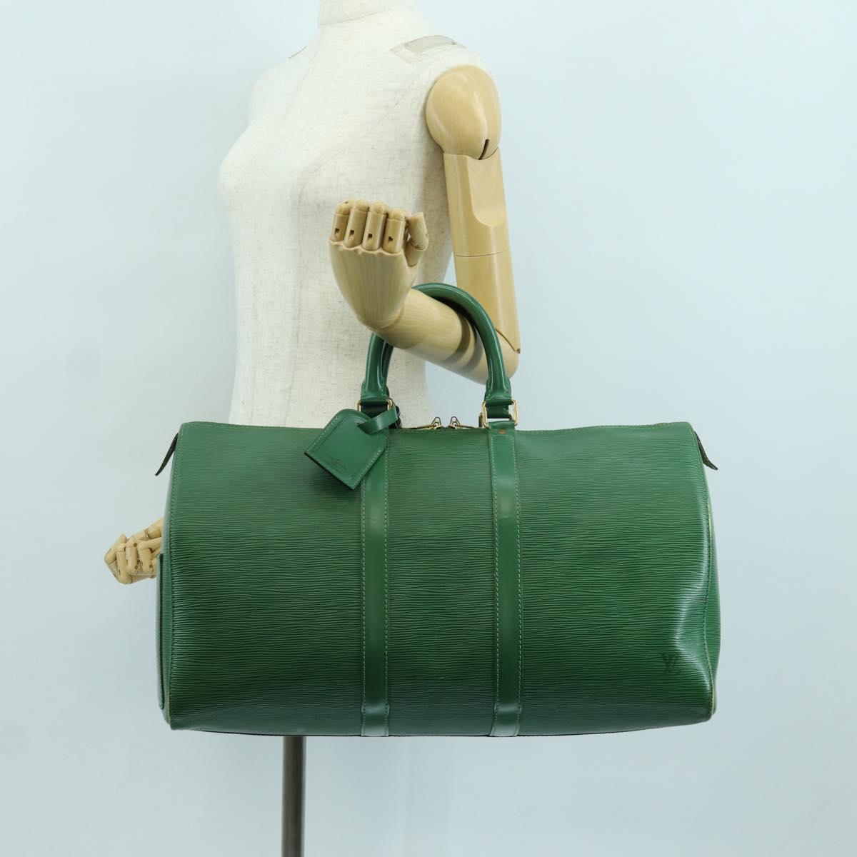 LOUIS VUITTON Epi Keepall 45 Boston Bag Green M42974 LV Auth BSZ230A