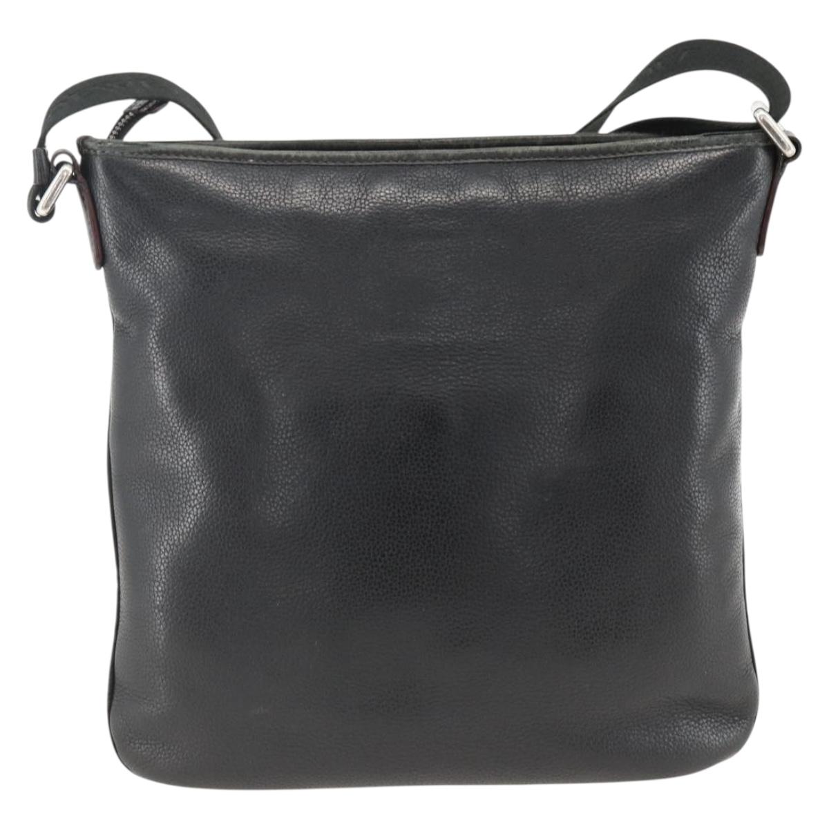 LOEWE Anagram Shoulder Bag Leather Black Silver Auth BSZ239