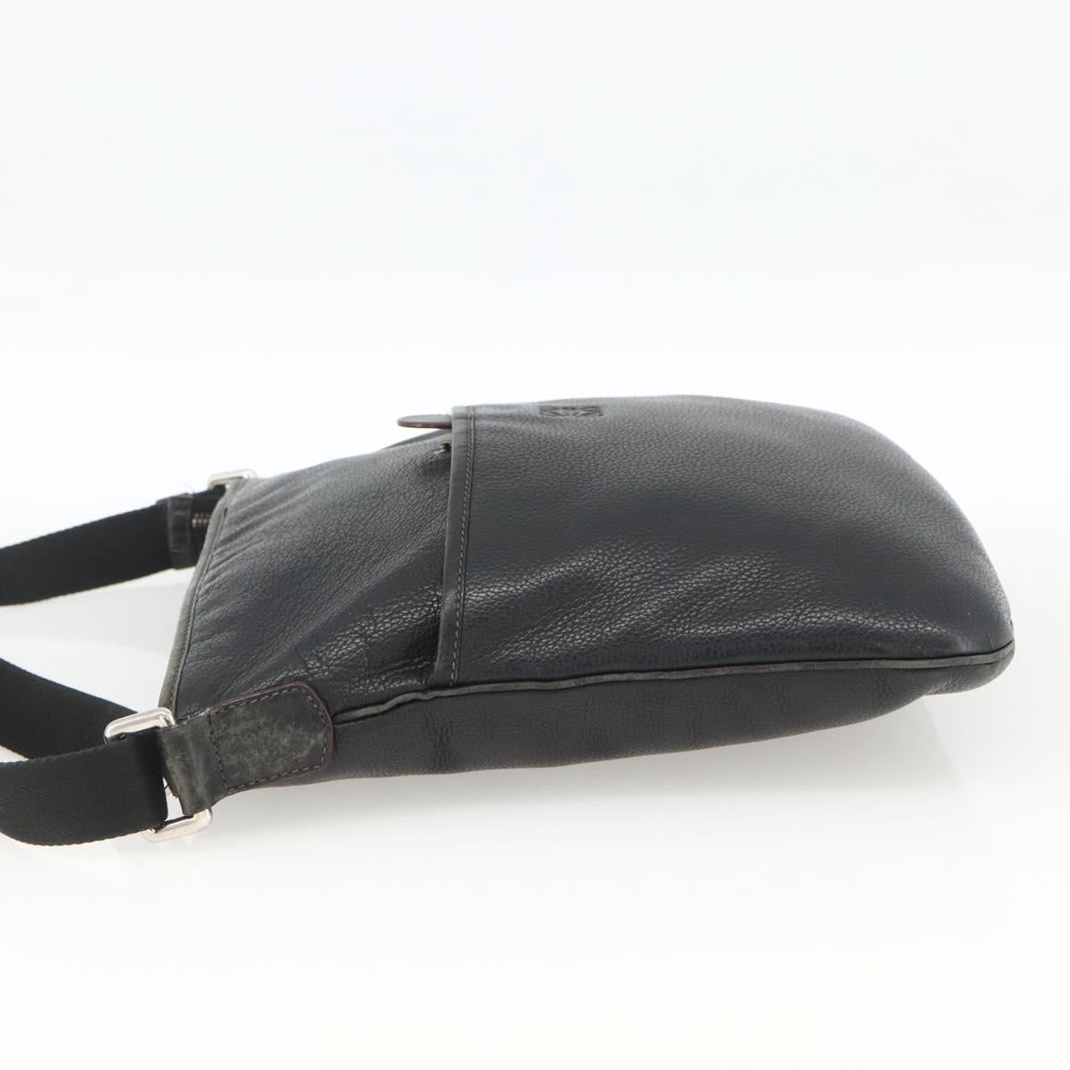 LOEWE Anagram Shoulder Bag Leather Black Silver Auth BSZ239