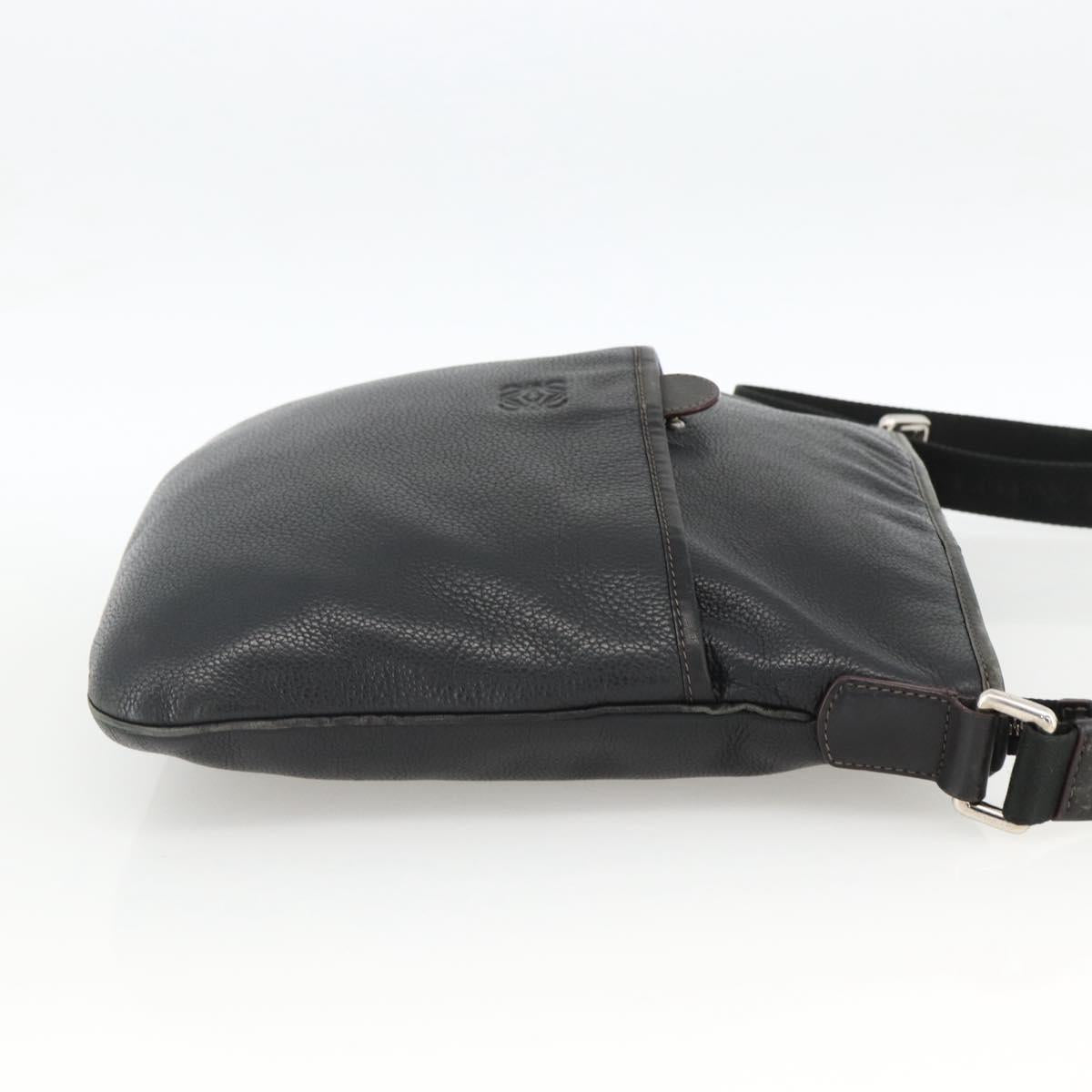 LOEWE Anagram Shoulder Bag Leather Black Silver Auth BSZ239