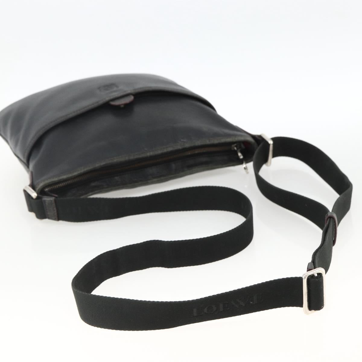 LOEWE Anagram Shoulder Bag Leather Black Silver Auth BSZ239