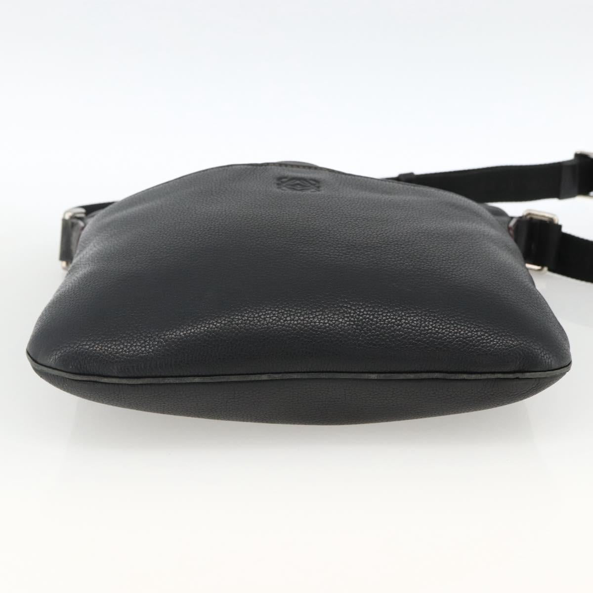 LOEWE Anagram Shoulder Bag Leather Black Silver Auth BSZ239