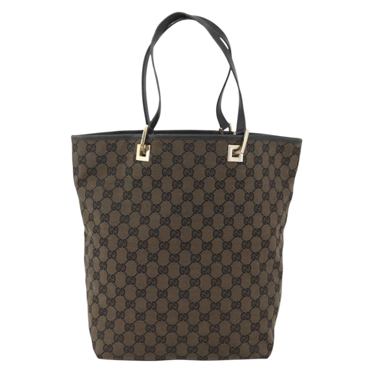 GUCCI GG Canvas Tote Bag Black Gold 002 1098 Auth BSZ240