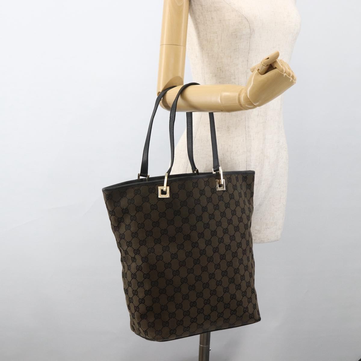 GUCCI GG Canvas Tote Bag Black Gold 002 1098 Auth BSZ240