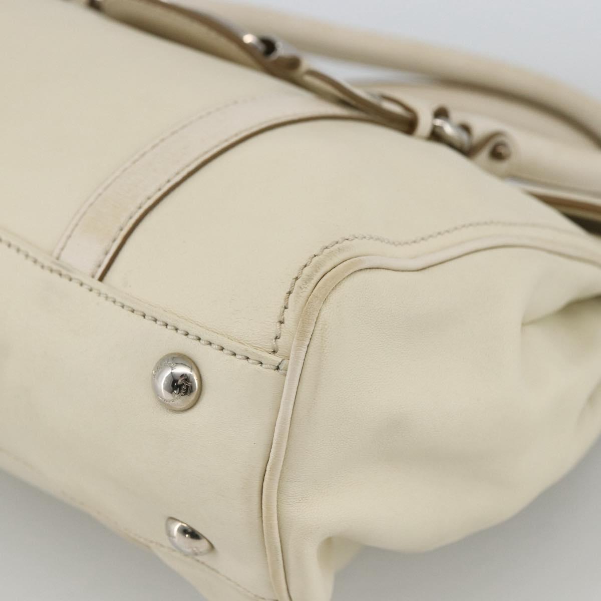 Salvatore Ferragamo Hand Bag Leather White Silver Auth BSZ241