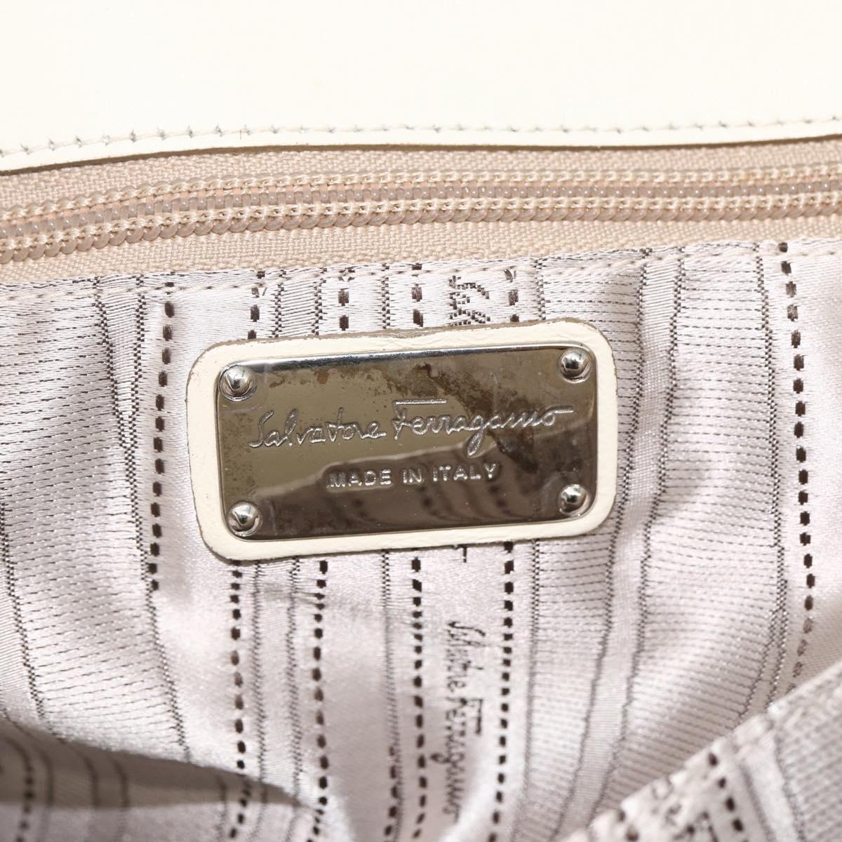 Salvatore Ferragamo Hand Bag Leather White Silver Auth BSZ241