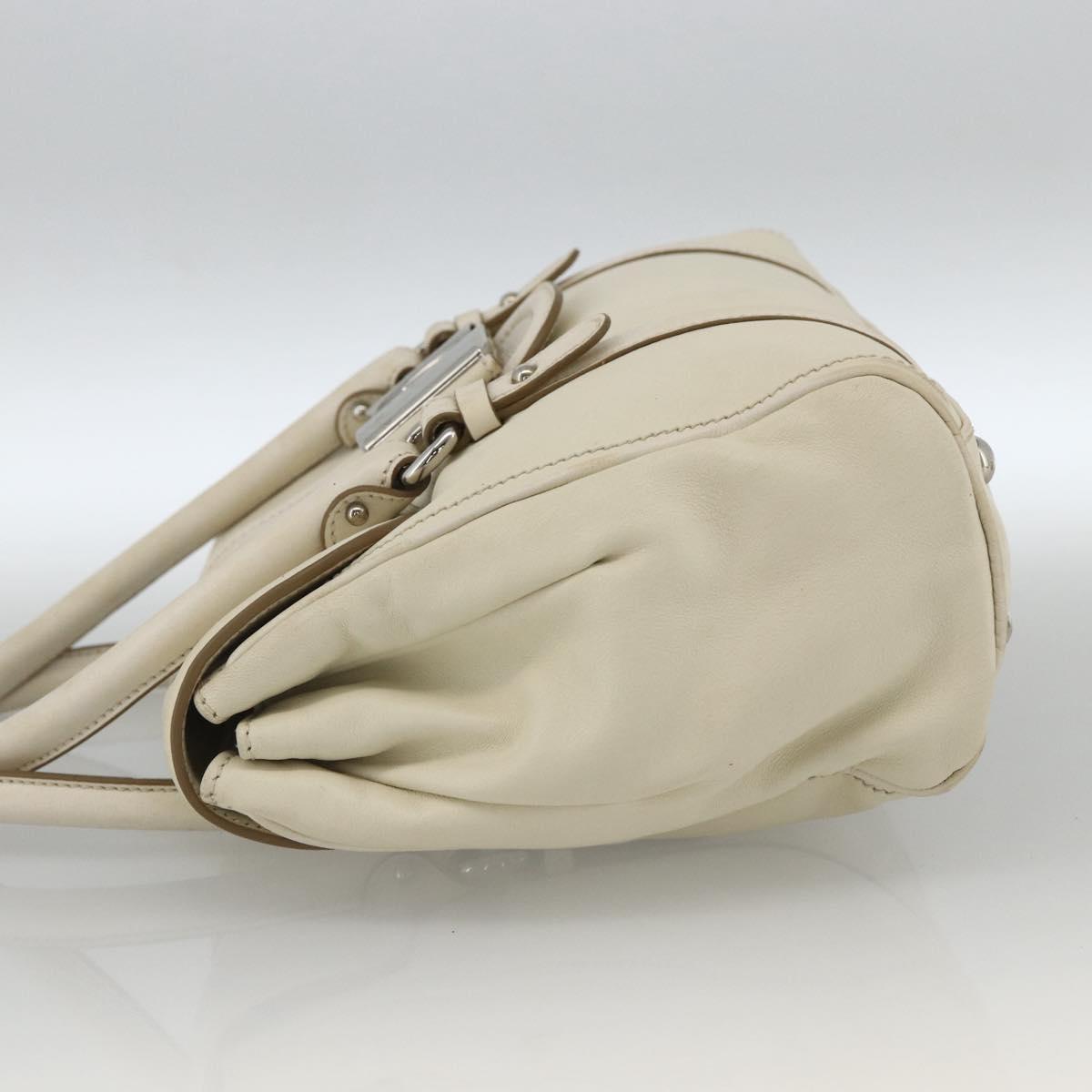 Salvatore Ferragamo Hand Bag Leather White Silver Auth BSZ241