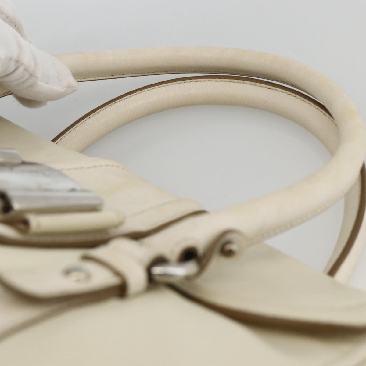Salvatore Ferragamo Hand Bag Leather White Silver Auth BSZ241