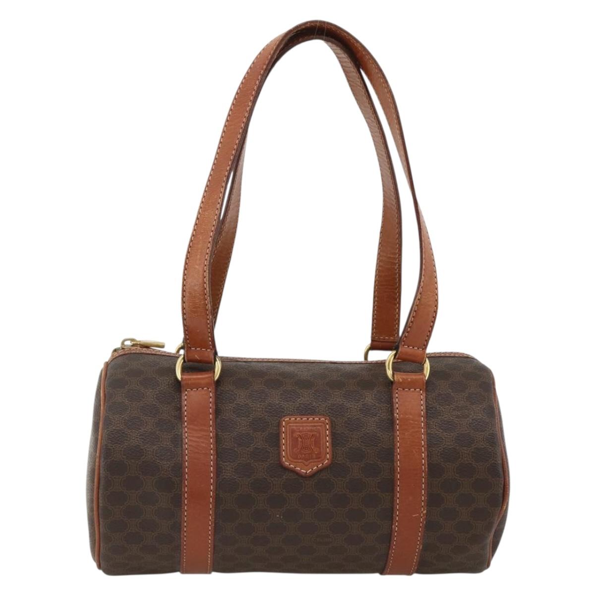 CELINE Macadam Canvas Hand Bag PVC Leather Brown Gold Auth BSZ244
