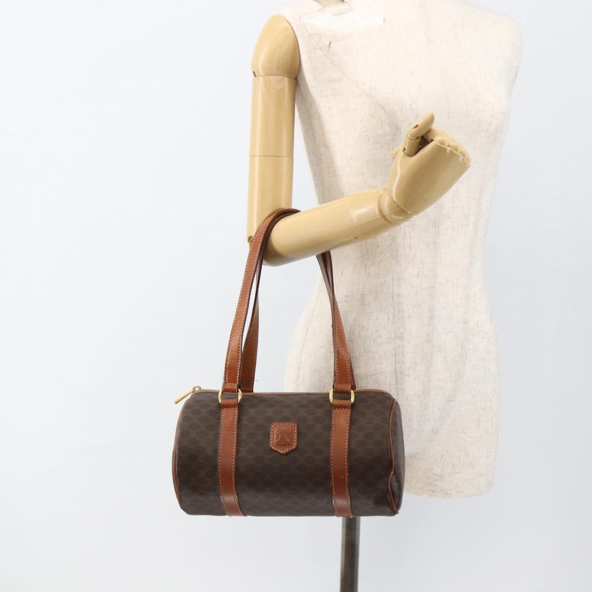 CELINE Macadam Canvas Hand Bag PVC Leather Brown Gold Auth BSZ244