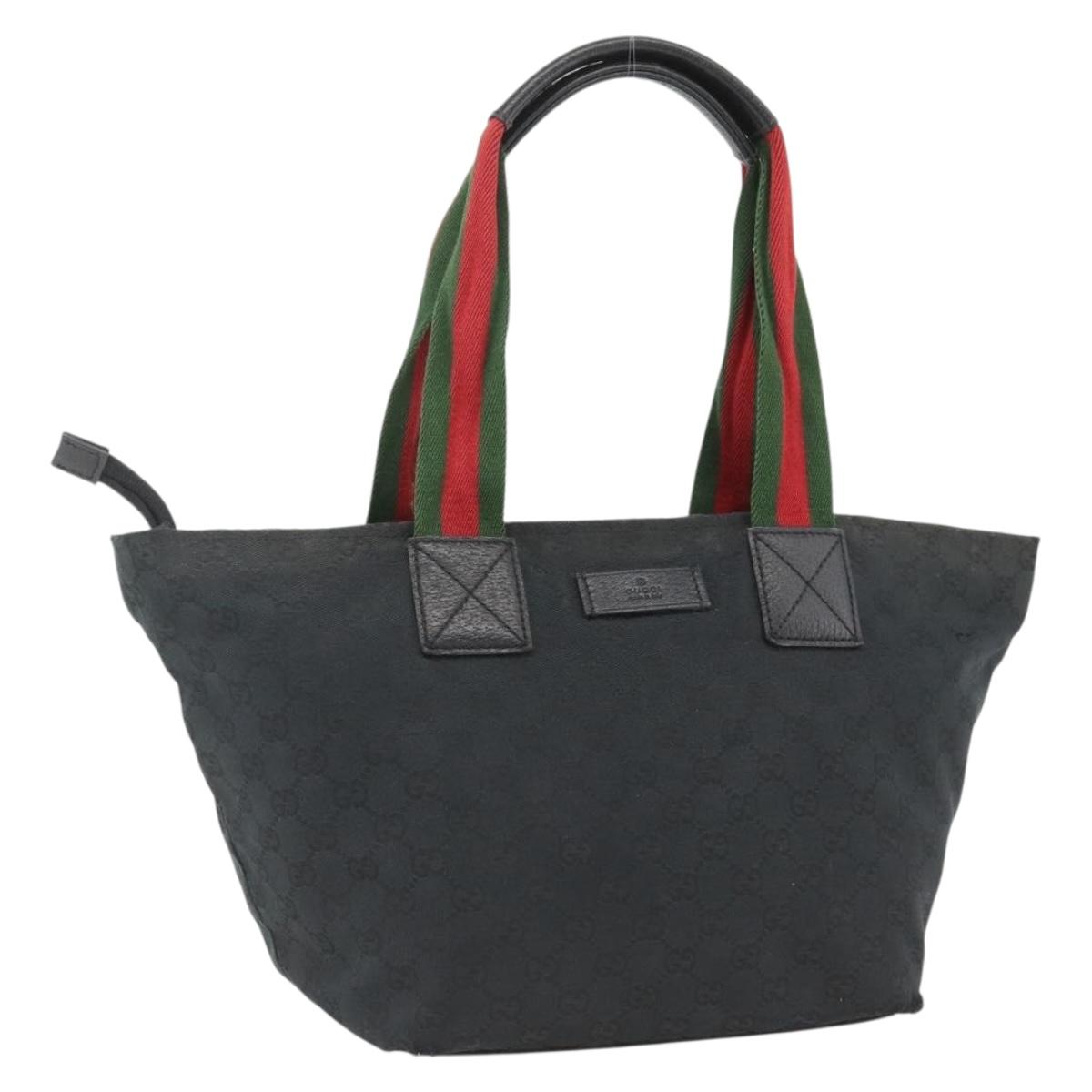 GUCCI GG Canvas Sherry Line Hand Bag Black 131230 Auth BSZ247