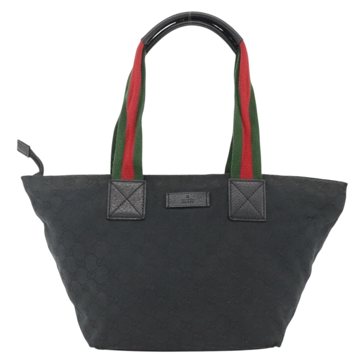 GUCCI GG Canvas Sherry Line Hand Bag Black 131230 Auth BSZ247