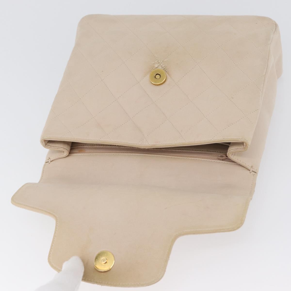 CHANEL Matelasse Chain Hand Bag Lamb Skin Beige Gold CC Auth BSZ256