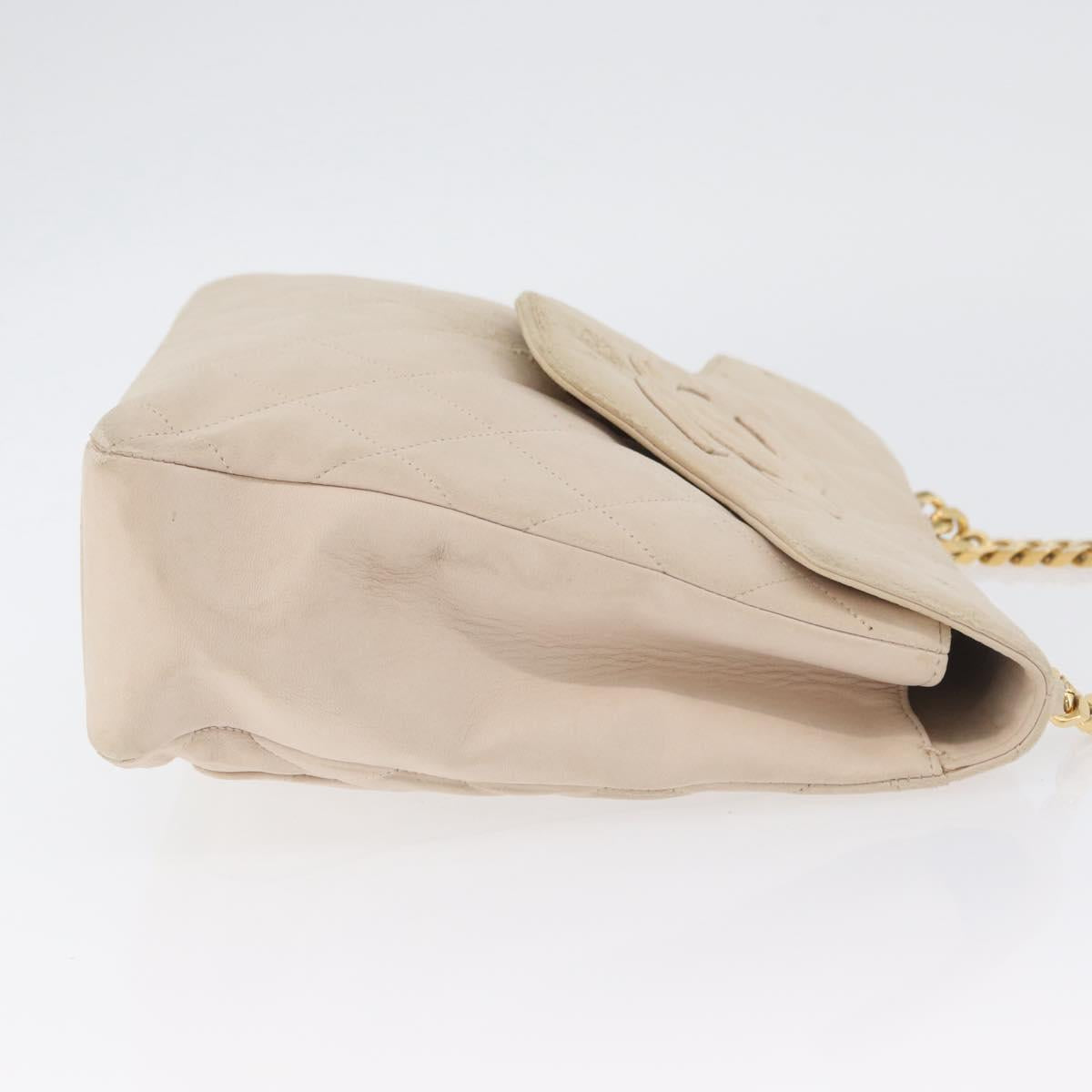 CHANEL Matelasse Chain Hand Bag Lamb Skin Beige Gold CC Auth BSZ256