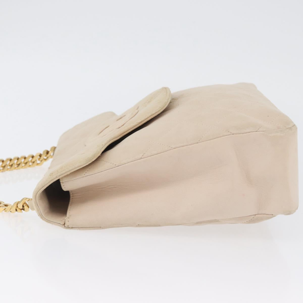 CHANEL Matelasse Chain Hand Bag Lamb Skin Beige Gold CC Auth BSZ256