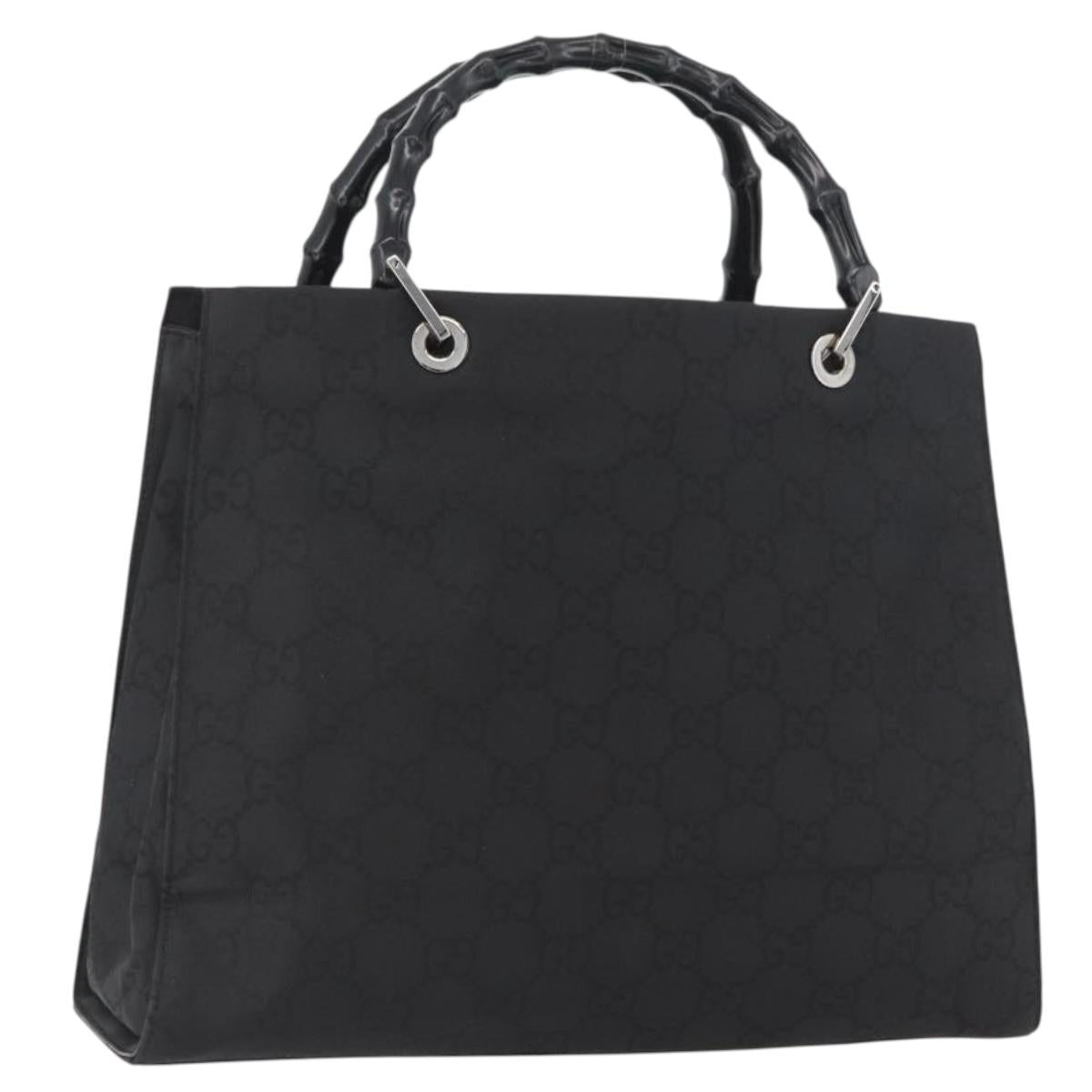 GUCCI GG Canvas Bamboo Hand Bag Nylon Black Silver 002 1010 Auth BSZ259
