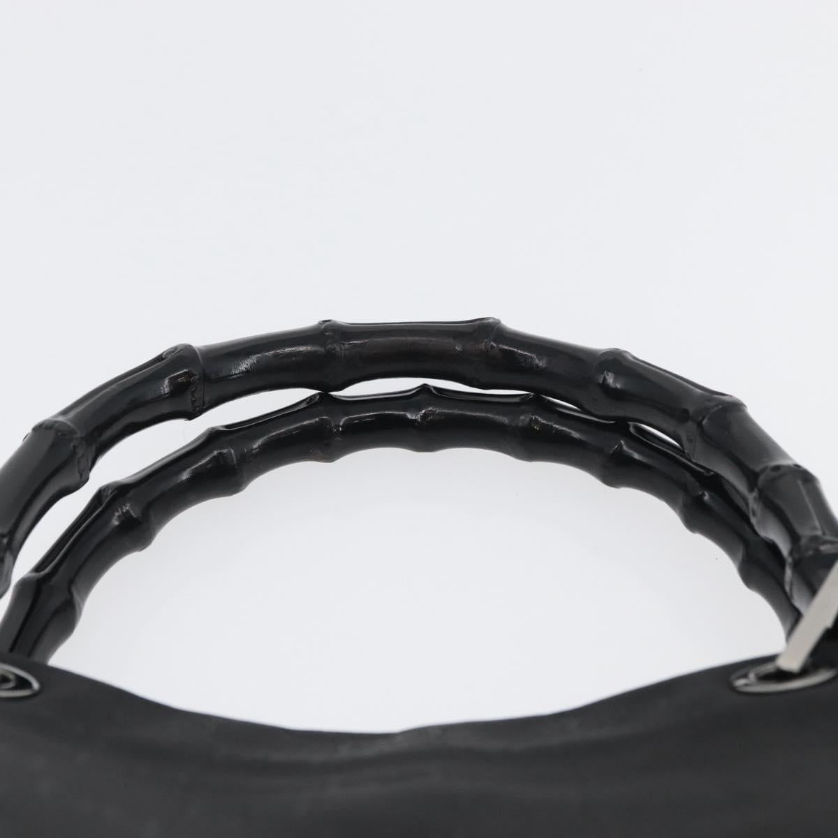 GUCCI GG Canvas Bamboo Hand Bag Nylon Black Silver 002 1010 Auth BSZ259