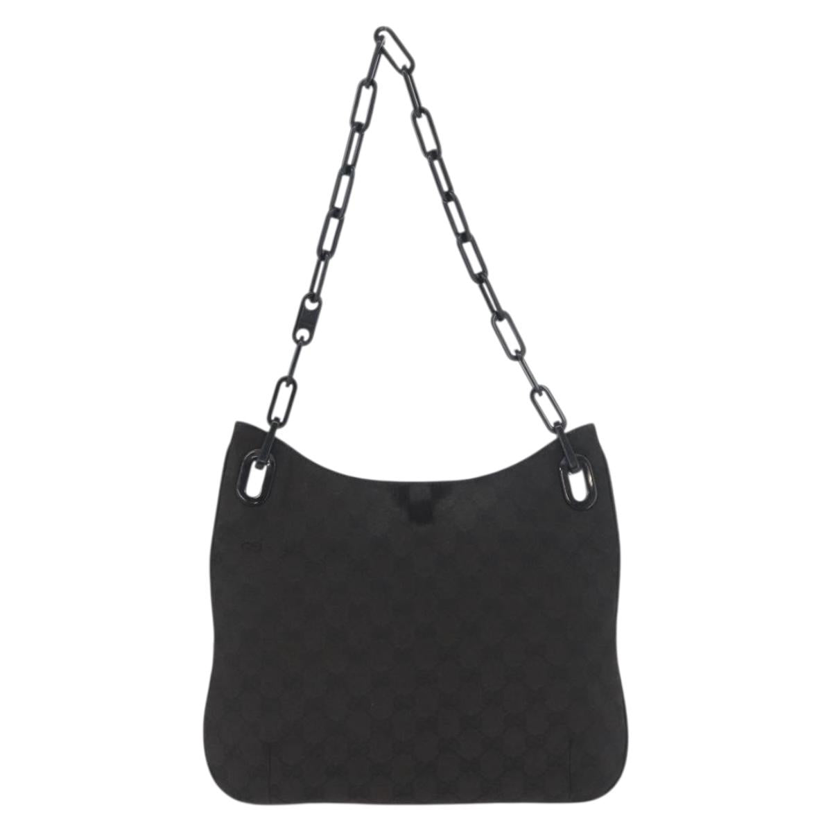 GUCCI GG Canvas Plastic Chain Shoulder Bag Black Gold 001 4168 Auth BSZ262