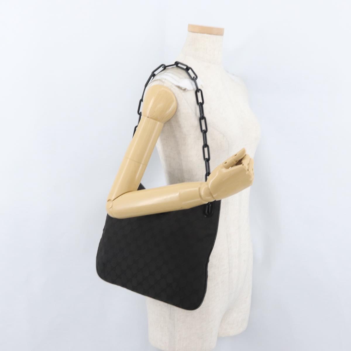 GUCCI GG Canvas Plastic Chain Shoulder Bag Black Gold 001 4168 Auth BSZ262