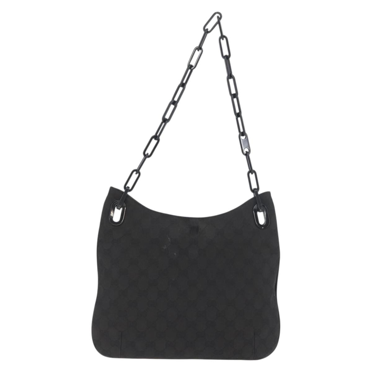 GUCCI GG Canvas Plastic Chain Shoulder Bag Black Gold 001 4168 Auth BSZ262