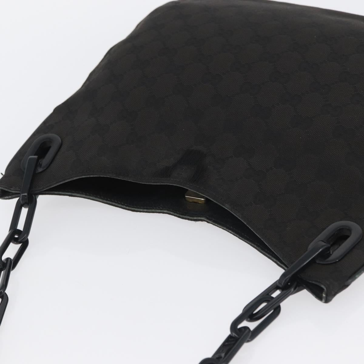 GUCCI GG Canvas Plastic Chain Shoulder Bag Black Gold 001 4168 Auth BSZ262