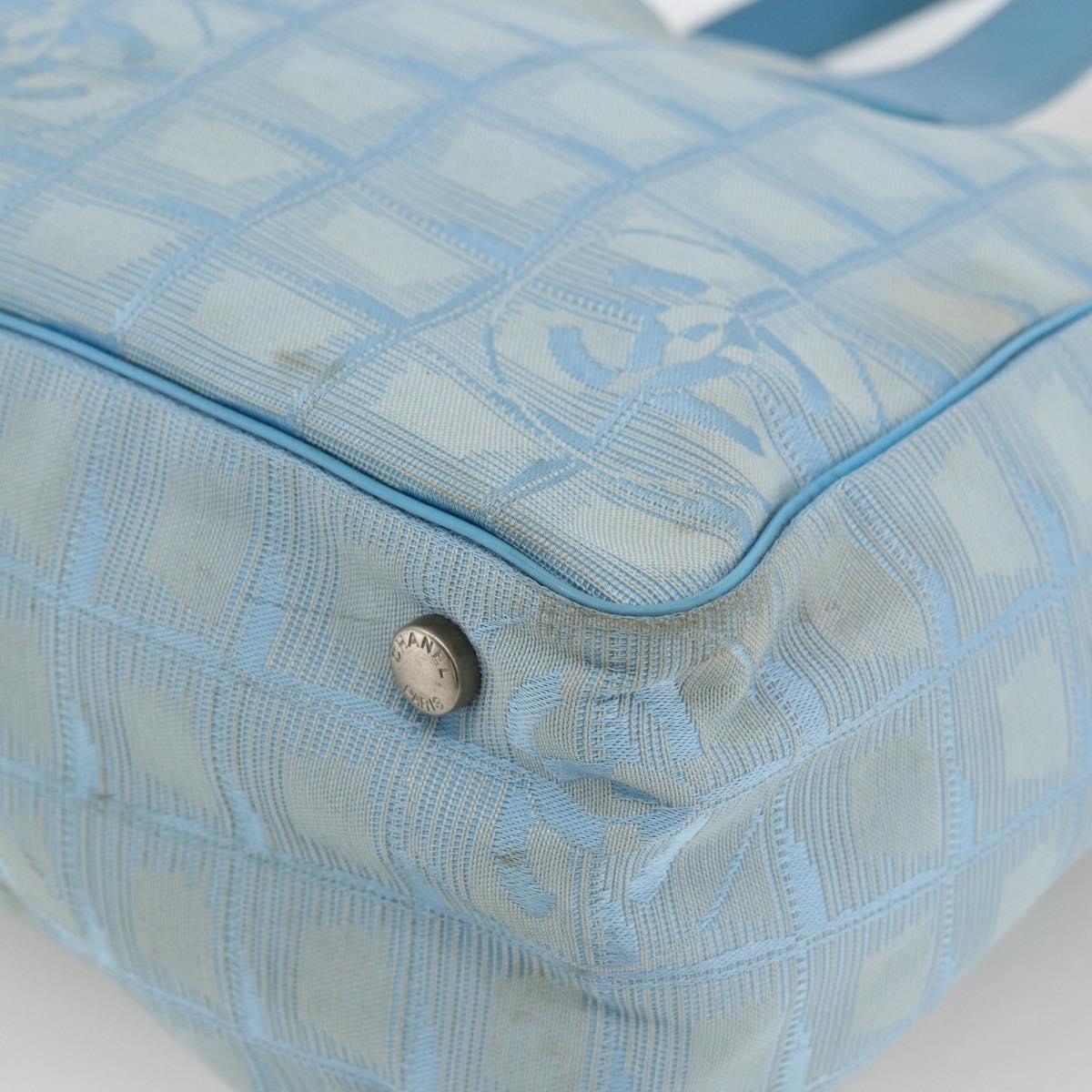 CHANEL New Travel Line Hand Bag Nylon Light Blue Silver CC Auth BSZ263