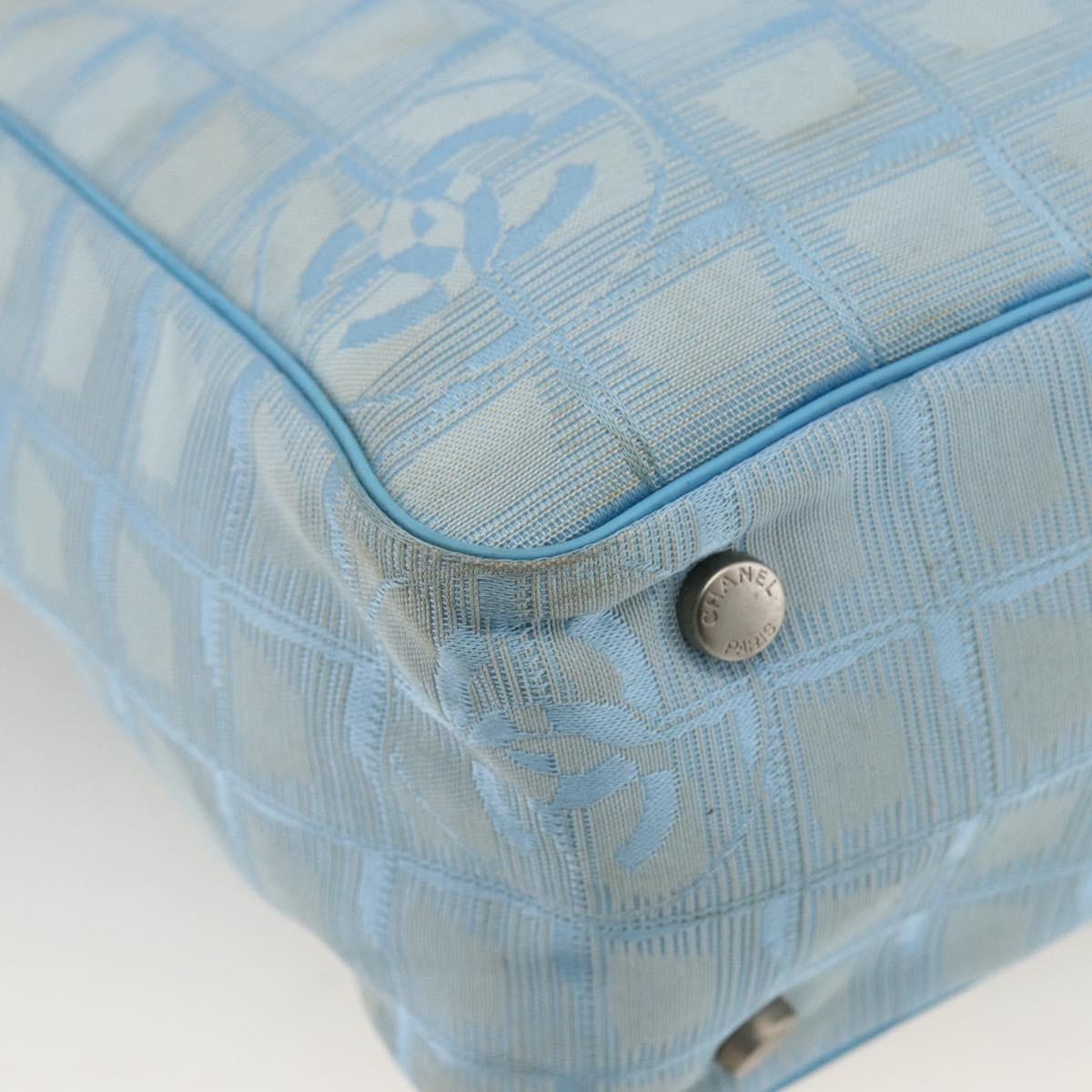 CHANEL New Travel Line Hand Bag Nylon Light Blue Silver CC Auth BSZ263