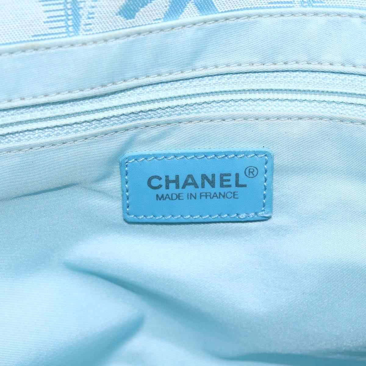 CHANEL New Travel Line Hand Bag Nylon Light Blue Silver CC Auth BSZ263