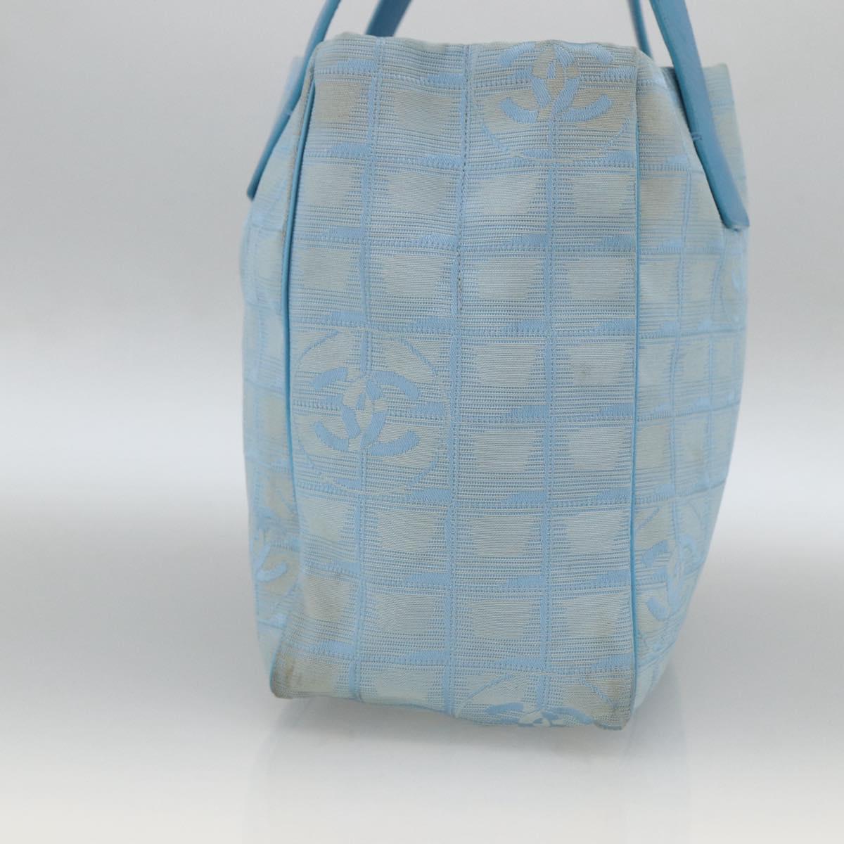 CHANEL New Travel Line Hand Bag Nylon Light Blue Silver CC Auth BSZ263